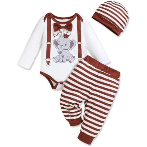 Newborn Baby Boy Clothes Boy Outfit Infant Romper Winter Fall Long Sleeves Pants Set Hat 3PC