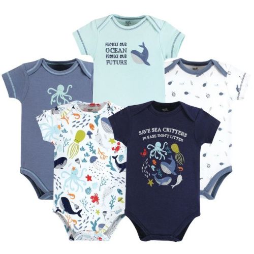 Touched by Nature Organic Cotton Bodysuits, Sea Critters, 12-18 Months