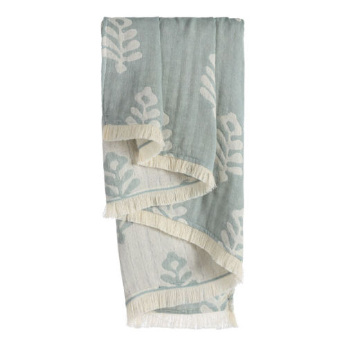 Dusty Blue and Ivory Bhuti Floral Jacquard Throw Blanket