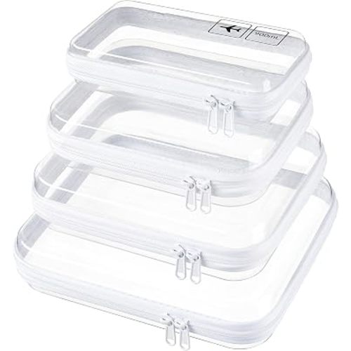 4 Sizes Clear Hard Shell Zipper Case, TSA Accepted Travel Bags