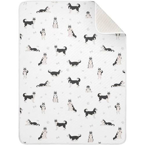 KICPOAY Swaddle Blanket for Cute Dogs Siberian Husky Baby Receiving Blanket Muslin Baby Swaddles Soft Cotton Breathable Nursery Blankets for Unisex Boys and Girls 30x40 Inch