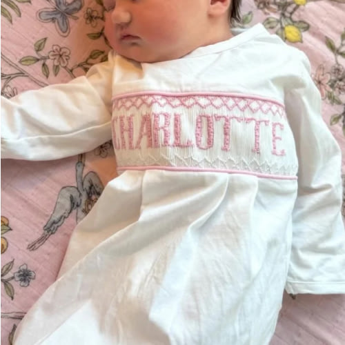 Pink Baby Snuggles - Custom Smocked Pima Gown and Hat