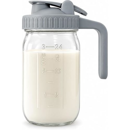 32 oz Breast Milk Pitcher, Glass Mason Jar Pitcher with Lid