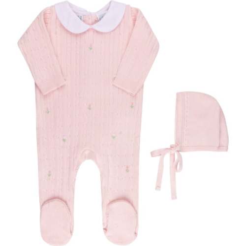 Girls Peter Pan Cable Knit Romper & Bonnet Pink