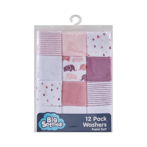 Big Softies Supersoft Spot Baby Washers for Girls 12 Piece Set, Pink12 Count