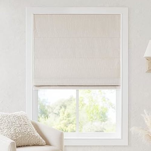 Madison Park Roman Shade, Blackout Blinds Thermal Insulated, 35x64 Linen