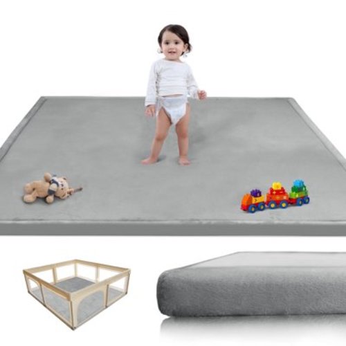 Baby Play Mat, 1.3"Thick Memory Foam Area Rug, Soft Coral Velvet Baby Crawling Mat with Non-Slip Backing, tummy time mat, tatami Padded Carpet, Baby Nursery Rug for Toddlers（Light Gray）