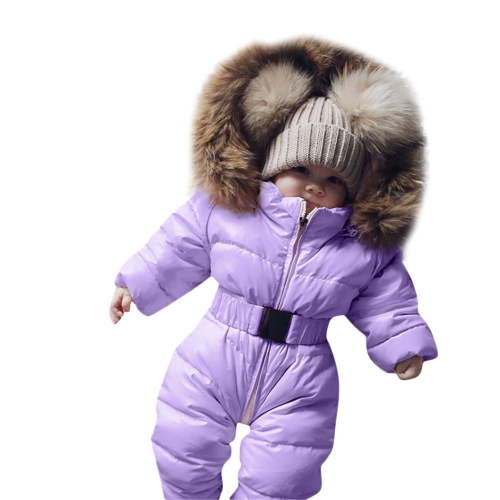 Bjutir Infant Baby Girls Boys Romper Suit Coat Warm Thicken Hooded Snowsuit Jumpsuit Down Coat Romper Padded Outwear Snow Wear Purple Size 9-12 Months