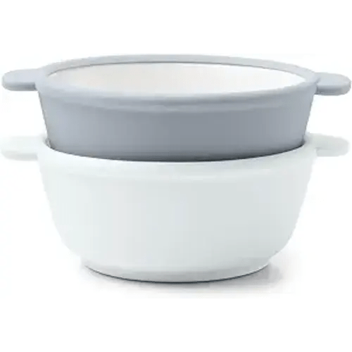 Ello Clean Start Toddler Bowls 2 Pack | Ceramic Kids/Baby Bowls with Silicone Sleeves | BPA-Free, Plastic-Free | Microwave & Dishwasher Safe | High Chair Friendly, Stackable | Quiet Tide/Tech Blue