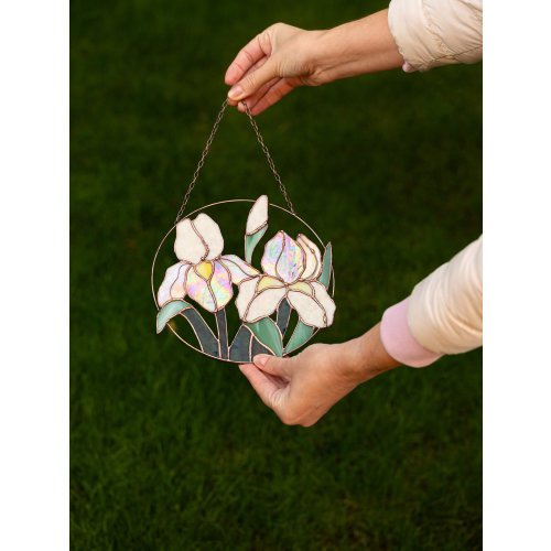 Stained Glass Iris Flower Suncatcher - Handmade Spring Floral Window Hanging Decor - Mother's Day Gift