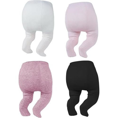 Zando 4Pack Baby Girls Tights Infant Cable Knit Tights Winter Cotton Warm Full-Footed Leggings Stockings Pantyhose 0-12M