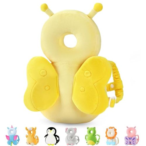 JunNeng Baby Head Protector Backpack, Toddler Walking Fall Head Protection,Yellow Butterfly
