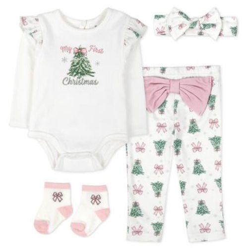 Baby Holiday Outfit 4-Piece Set – Bodysuit, Pants, Hat & Socks | Infant Christmas & Halloween My First Holiday Clothes