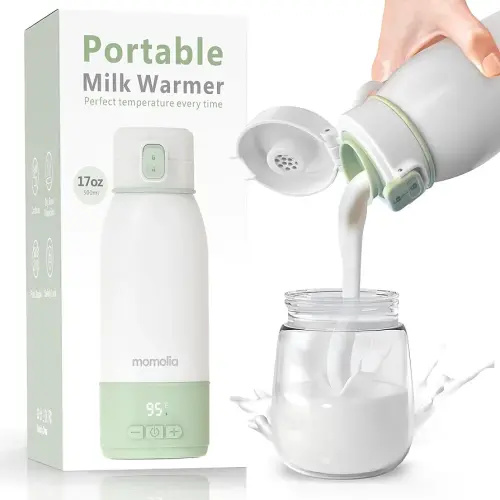 Portable Milk Warmer for Travel, Pasteurization Mode, 17 oz Capacity, 3 Min Fast Heating & Long Battery Life, Baby Bottle Warmer for Breast Milk and Water On-The-Go, Meets Full Day Feeding Needs
