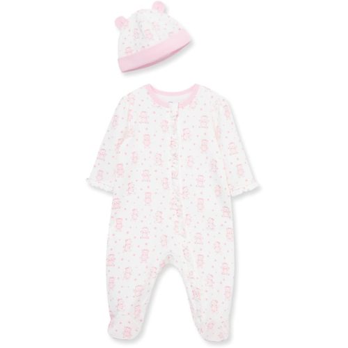 Little Me Clothes for Baby Girls 100% Cotton Scratch-Free Tag Footed One-Piece Romper and Hat Sleeper Set Preemie to 9 Months