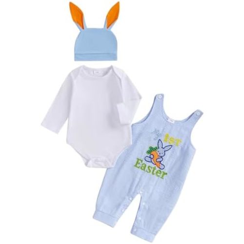 Baby Boy Summer Outfit Solid Color Short Sleeve Round Neck Truck Romper + Plaid Romper Overalls 2Pcs Set