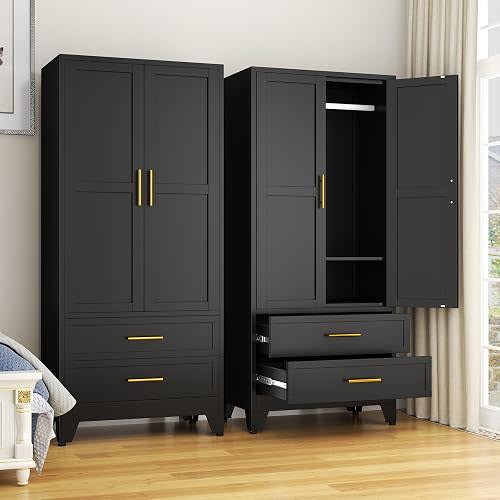 GAIOUS Metal Wardrobe Cabinet with 2 Drawers, 71" Clothing Storage Cabinets
