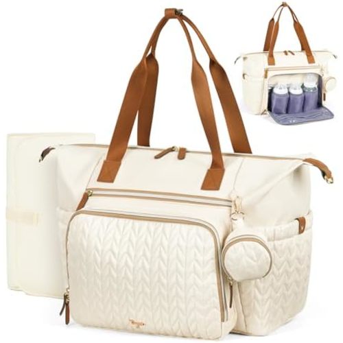 Lekeinchi Baby Diaper Bag, Multifunctional Travel Diaper Bag Tote with Changing Pad and Pacifier Case for Mom