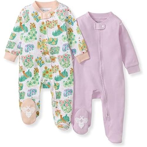 Burt's Bees Baby Girls' Organic Cotton Sleep and Play Footed Pajamas