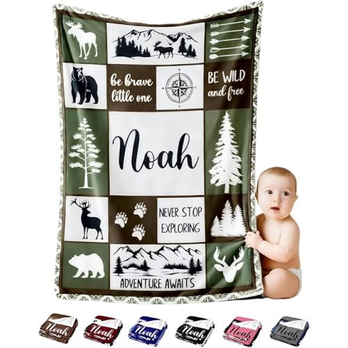 Personalized Baby Blanket with Name, Ships Next Day, Custom Baby Blanket for Boys and Girls, Soft Plush Fleece Woodland Blankets, Personalized Baby Gifts, Suitable Newborn Kids, Printed in USA