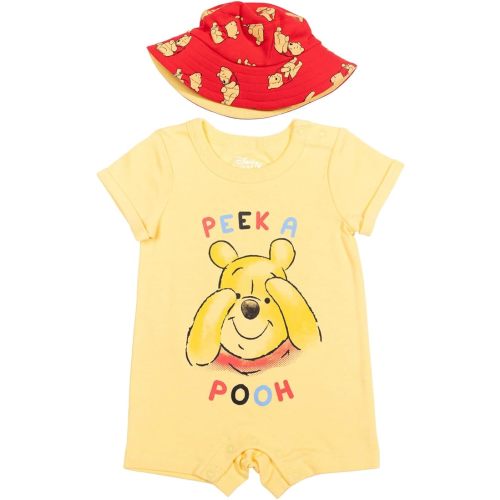 Disney Winnie the Pooh Infant Baby Boys Romper and Bucket Sun Hat Yellow 12 Months