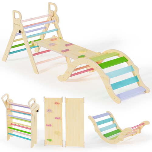 BlueWood Climbing Pikler Triangle Set Montessori Indoor Jungle Gym 8-in-1 Foldable Wooden