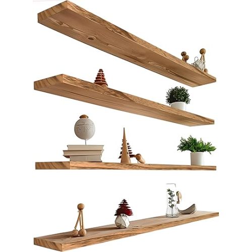 48 Inch Floating Shelves for Wall Rustic Light Wood Wall Shelves for Bedroom Set of 4