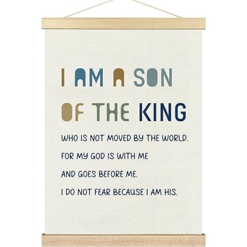 BCUANGD Christian Religious Wall Decor - Kids Boys Nursery Wall Art Poster Hanger with Wood Frames, Inspirational Scripture Wall Hanging Canvas Decor for Home Boys Room Bedroom, 12x16 Inches