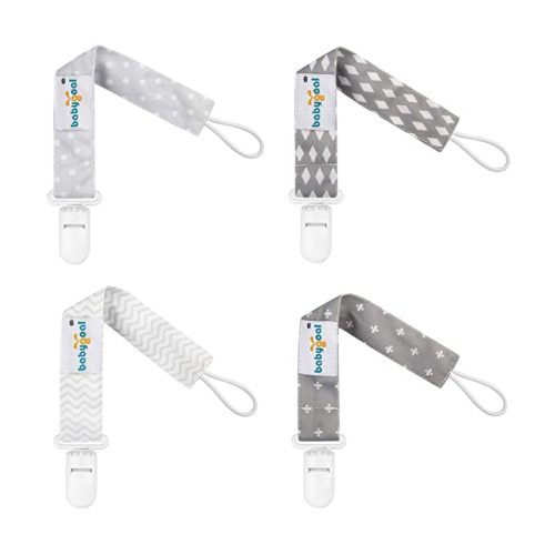 babygoal Baby Neutral Pacifier Clips, 4 Pack Binky Paci Holder and Leash Fits for Most Pacifier and Binkies 4PS07-B