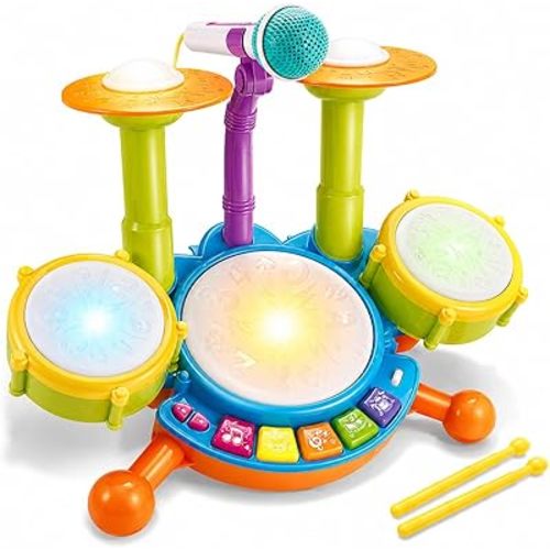 Toddler Drum Set for Toddlers, Baby Drum Set with Microphone & Lights, Kids Musical Instrument Toy for Boys Girls, Birthday Gift, Toddler Music Toy, Early Learning Toy