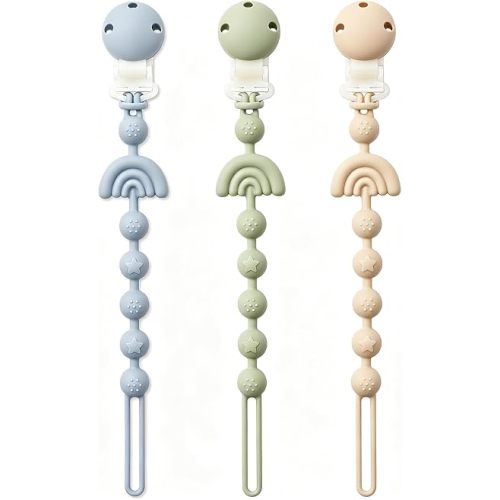 Amazon.com : Baby Pacifier Clips One Piece Binky Clip Holder Silicone Teether Clip Pacifier Straps with Clip Baby Teether Toys for Boys and Girls Set of 3 Andy Bear-Ivory+Sage+Blush : Baby