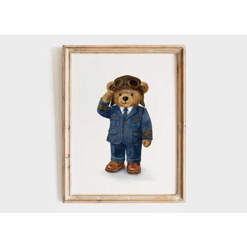 Teddy Bear Pilot Print: Aviation Nursery Wall Art (Unframed or Digital Option Available)