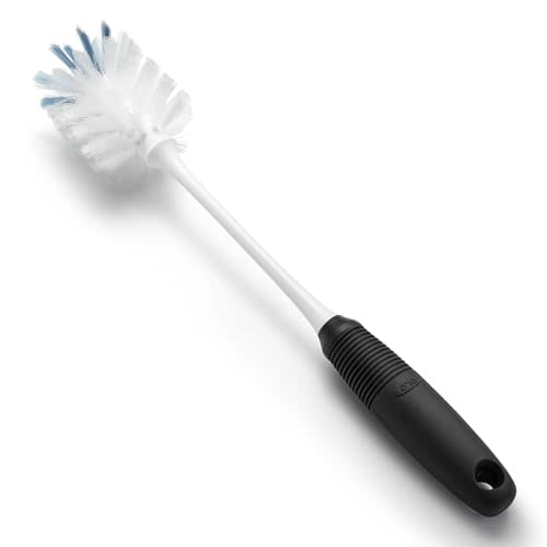 OXO Good Grips Bottle Brush, Dual-Bristle Cleaning for Bottles, Pitchers and Carafes, Flexible Neck Scrub Brush, Safe for Stemware and Delicate Glassware, Dishwasher Safe