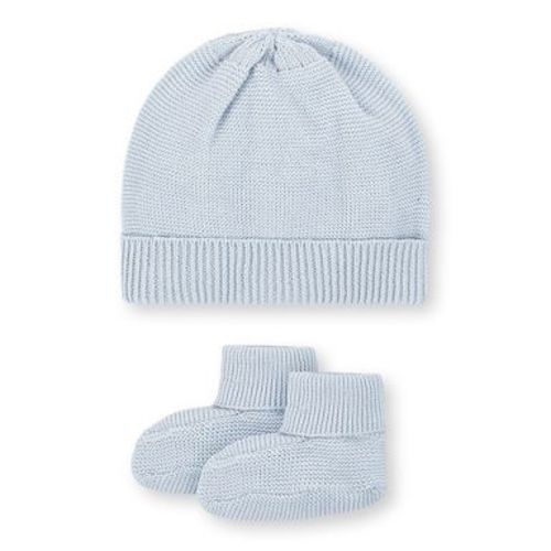 Hope & Henry Baby Organic Sweater Beanie and Bootie 2-Piece Set, Airy Blue Beanie Set, 3-6 Months