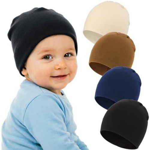 DRESHOW BQUBO 4 Pieces Baby Beanie Newborn Toddler Soft Cute Knit Hat Hospital Hats for Baby Boys Infant Cap Beanies