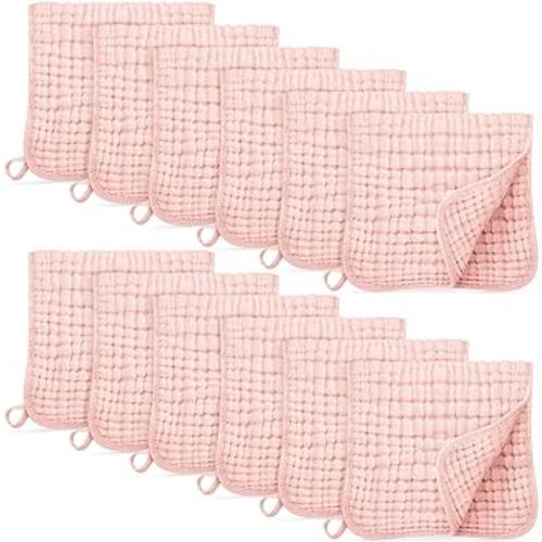 Muslin Burp Cloths for Baby 100% Cotton Burping Cloths for Boys Girls Large 20''X10'' Extra Soft and Absorbent 12 Pack - Flesh Pink