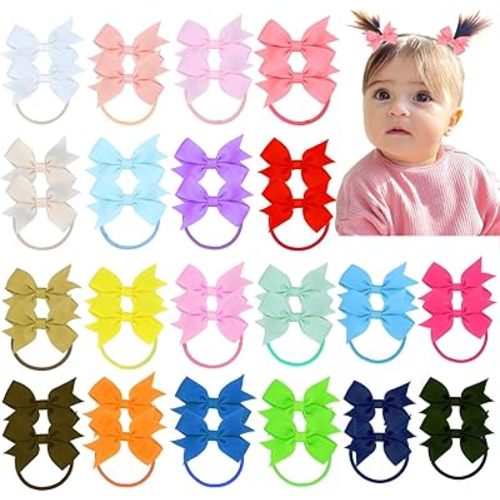 40Pcs Baby Hair Ties with Bows Elastic Ponytail Holders Toddler Hair Ties for Little Girls Infants Hair Accessories 2 Inches
