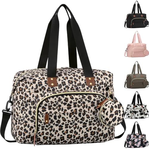 Tenot Diaper Bag Tote, Baby Bag Travel Diaper Tote Bag with Pacifier Case, Cute Maternity Hospital Baby Stylish Diaper Tote for Mom Dad Medium Size, Leopard Print