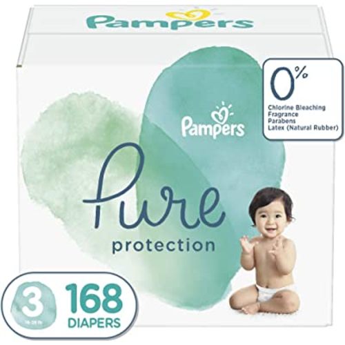 Diapers Size 3, 168 Count - Pampers Pure Protection Disposable Baby Diapers, Hypoallergenic and Unscented Protection (Packaging & Prints May Vary)