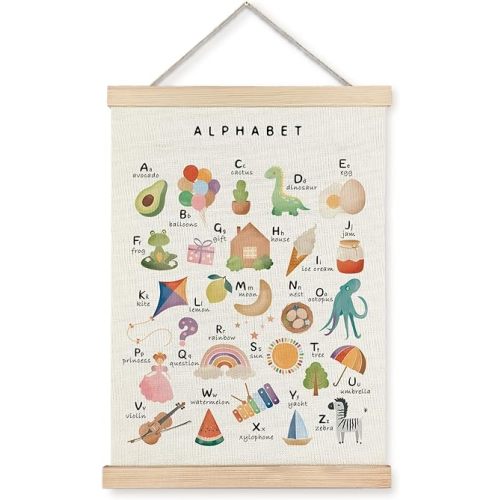 Supwhd Alphabet ABC Wall Decor, ABC Alphabet Posters for Toddler Kids Nursery Classroom Playroom, Wall Art Framed 12x16