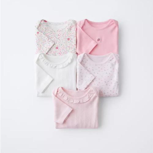 FIVE-PACK SHORT SLEEVE FLORAL & STRAWBERRY BODYSUITS - Pink | ZARA United States