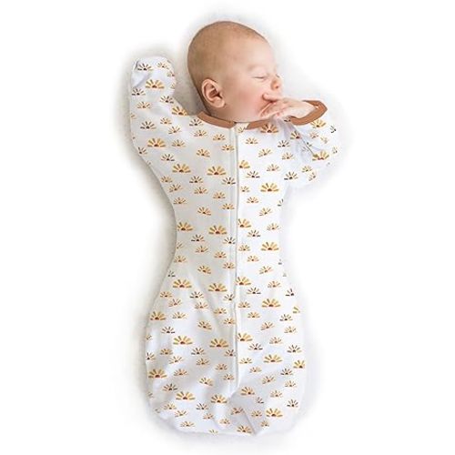 SwaddleDesigns Transitional Swaddle Sack, Arms Up Half-Length Sleeves & Mitten Cuffs, Swaddle for Newborn Transition to Baby Sleep Sack Wearable Blanket, Small, 0-3 mo, 6-14 lb, Watercolor Sunny Days