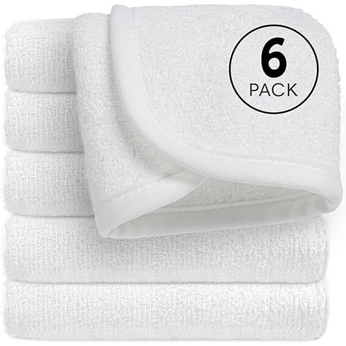 Reusable Organic Baby Washcloths Set: 6 Packs 10 * 10 Ultra Soft Wash Cloth Viscose from Bamboo Absorbent Infant Newborn Bath Face Towel Gentle for Delicate Skin Boys Girl (White)