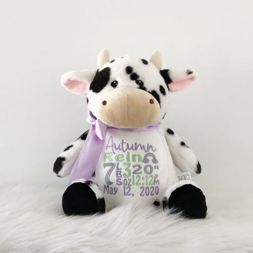 Personalized Stuffed Animal, Personalized Cow, Birth Stats Animal, Embroidered Stuffed Animal, Birth Announcement, Embroidered Animal