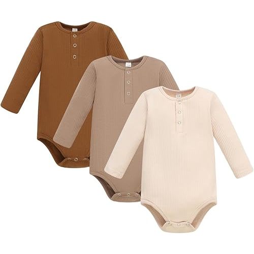Baby Boy Ribbed Bodysuit Long Sleeve Solid Romper Newborn One Piece Outfits Unisex Ribbed Clothes,0-18 Months