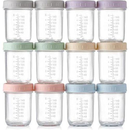 VITEVER 12 Pack Glass Baby Food Storage Containers - 8 oz Baby Food Storage Jars With Lids, Baby Food Maker, Microwave, Dishwasher & Freezer Safe