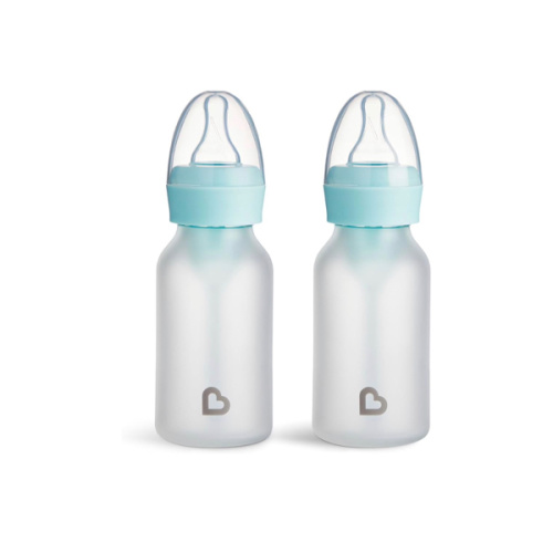 Munchkin Bond Silicone Coated Glass Baby Bottles - Anti-Colic Feeding System with Natural Feel Nipples, 4 Ounce, 2 Pack, Blue