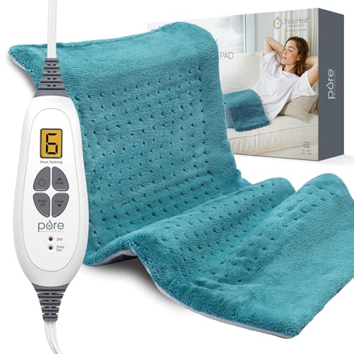 Pure Enrichment® PureRelief XL Heating Pad - 12" x 24" Electric Heating Pad for Back Pain & Cramps, 6 Heat Settings, Soft Machine Wash Fabric, Auto-Off & Moist Heat (Blue)