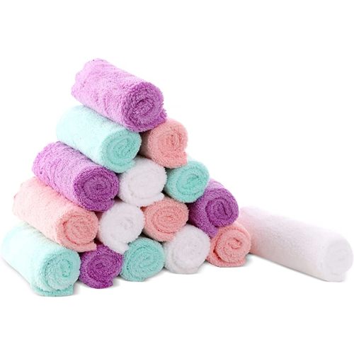 Cute Castle Ultra-Soft Baby Washcloths, 16 Pack - 9" by 9", Gentle on Sensitive Skin for Face and Body, Plush, Super Absorbent Wash Clothes for Girls and Boys, White+Pink+Purple+Frozen Blue