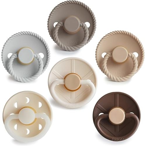 FRIGG Natural Rubber Baby Pacifier 6-Pack Earthy Wonder | Made in Denmark | BPA-Free (0-6 Months)